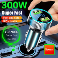 2 in 1 USB Car Charger Adapter 300W Super Fast Charge with Voltage Monitor for iPhone Samsung iPad Huawei Oneplus OPPO VIVO