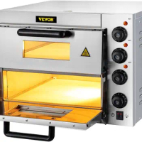 Commercial Pizza Oven Countertop, 14" Double Deck Layer, 110V 1950W Electric Pizza Oven Multipurpose Indoor Pizza Maker