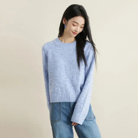 【HSTYLE】毛衣 柔美質感長袖短版毛衣HDK5014-預購-淺藍色,S