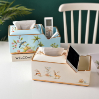 歐式陶瓷紙巾盒客廳家用創意多功能遙控器收納桌面茶幾抽巾盒擺件
