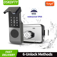 Wifi Waterproof Outdoor Smart Door Lock With Tuya Biometric Fingerprint Lock Digital Code Card Electronic Rim Lock