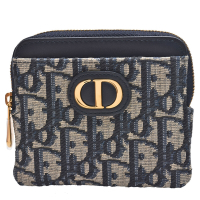 DIOR 迪奧 經典CD LOGO Oblique緹花帆布拉鍊卡夾/零錢包(藍色)