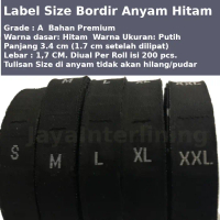 Label Size Baju Bordir Anyam Hitam S M L XL XXL