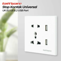 Taffware Stop Kontak Dinding Universal UK EU US dan 2 USB Port - ATH1 Stop Kontak USB Multifungsi Co