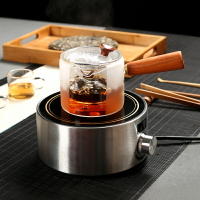 傳藝窯手工木把耐熱玻璃側把煮茶壺透明電陶爐黑茶泡茶壺茶具磨砂
