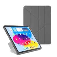 【Pipetto】2022 第10代 10.9 吋 Origami 多角度多功能透明背蓋保護套-深灰色(iPad 第10代)