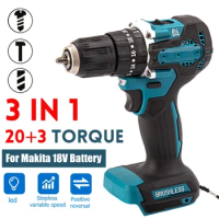 3 in 1 Brushless Cordless Electric Impact Drill Hammer 10mm 20+2 Torque Electric Screwdriver Power Tools for Makita Battery