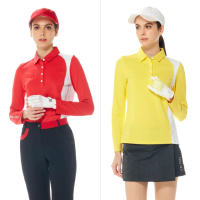 【Lynx Golf】首爾高桿風格！女款吸濕排汗網眼材質側邊弧形剪接設計長袖POLO衫/高爾夫球衫(二色)