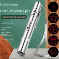 4mW Red Laser Pointer USB Rechargeable Pen 3 In 1 Red Laser Pointer w/ 4 Pattern + White Flash Light LED Torch UV Light Cat Toys
