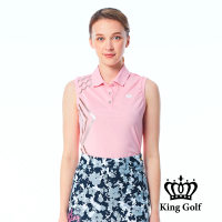 【KING GOLF】實體同步款-女款素色燙銀線條無袖背心POLO衫/高爾夫球衫(粉色)