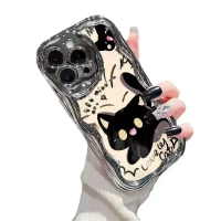 Electroplating cartoon black cat is suitable for Apple 16 mobile phone case, the new iphone15promax