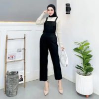 Overall Jumpsuit Anak Perempuan Overall Dress Celana Korean Style Jeans Outer Remaja Hitam