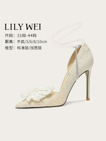 Lily Wei【祈愿】2024新款羊皮軟底時裝涼鞋側空高跟鞋大碼41-43