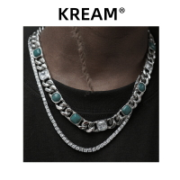 KREAM 原創 綠松鋯石凹刻涂鴉古巴項鏈男嘻哈女同款鎖骨鏈