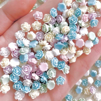 30PCS Cream Color 3D Acrylic Flowers Nail Art Charms Accessories Rose Camellia For Nails Decoration Materials Manicure Supplies