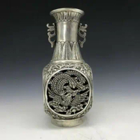 Collect Chinese Tibet silver vase carving phoenixxuande mark.