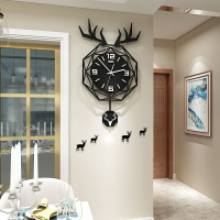 【時鐘掛鐘+免運】鹿頭時鐘 北歐網紅鹿頭鐘錶掛鐘 客廳家用裝飾表客廳牆上時鐘 現代簡約創意輕奢時鐘 靜音時鐘
