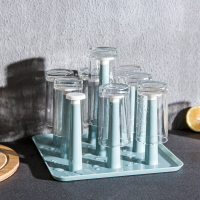創意瀝水玻璃杯架簡約杯托家用方形水杯瀝水架客廳茶杯倒掛置物架