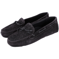 BOTTEGA VENETA 麂皮編織綁帶莫卡辛鞋(黑色)