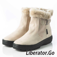 【Liberator】女中筒防水翻毛拉鍊雪鞋『米白』L5026 (冰爪 / 內厚鋪毛 /防滑鞋底)