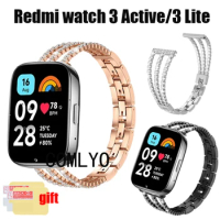 Luxurious Band For Redmi watch 3 Active Lite Strap Stainless Steel Wristband Screen Protector Film