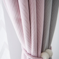 窗簾新款白色韓式棉麻粉色灰色拼色半布仿羊絨客廳純色波浪北歐單