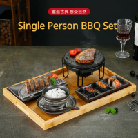 Japanese Lava Steak Stone Set Table Grill BBQ Grill Alcohol Stove Steak Hot Stones Indoor Grill Sizzling Cooking Rock Set