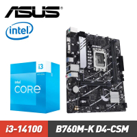 【組合包】ASUS PRIME B760M-K D4-CSM 主機板 + Intel i3-14100 CPU處理器