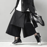 Men Samurai Japanese Style Wide Leg Pants Vintage Loose Harem Trousers Haori Cross Woman Hip Hop Asian Clothes Black Joggers