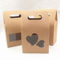 20pcs Kraft Paper Wedding Gift Bags Handle Hole Kraft Paper Box Packaging Folding Paper Boxes 16x10x6cm