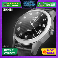 SKMEI Jam Tangan Analog Pria Leather Strap - 9058CL - Putih hitam ORIGINAL