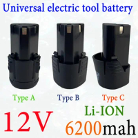 High Capacity 12V 6200mAh Universal Rechargeable Li-ion Battery for Power Tools Electric Screwdriver Electric Drill