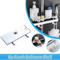 Shower Pole Shelves Storage Holder Bathroom Shampoo Tray Stand No Drilling Lifting Rod Shower Head Holder Bathroom Accessories
