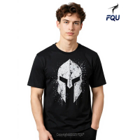 FQU Leonidas Graphic Tee Spartan Helmet Graphic Greek Warrior Style Fitness Fashion T-shirt Humorous