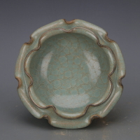 宋 官窯粉青鐵胎荷葉碗 雙層碗 仿古清涼寺舊貨手工瓷器古玩擺件