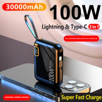 Power Bank 30000mah Mini PD100W Portable PowerBank Detachable USB To TYPE-C Cable Two-way Fast Charger For iPhone Xiaomi Samsung