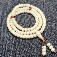 Tibetan Buddhism 108 White Bodhi Root Flat beads Prayer Beads Mala Necklace
