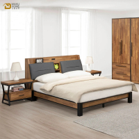 【WAKUHOME 瓦酷家具】Ari工業風木心板5尺床頭箱型雙人床-不含床墊/床頭櫃A005-281+255