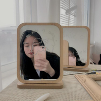 化妝鏡 ins簡約木質網紅鏡子臺式化妝鏡少女桌面梳妝鏡折疊學生宿舍便攜