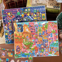 3D Snow Village View Sticker, Cute Christmas Style, DIY Holiday Home Scene, Christmas Gift ﻿ ชุดdiy