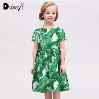 New Banana Leaf Pattern Dress for Kids Girls 2yrs To 10yrs Summer Cotton Princess Dress Children Clothes