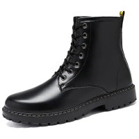 Giày Boot Nam Cổ Cao 3AT-CH08 - Da PU Cao Cấp - Tăng Chiều Cao - Đế Cao Su Tổng Hợp - Full Đen