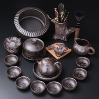 復古紫砂茶具套裝家用勵志個性茶壺蓋碗茶杯茶道茶洗整套茶具激光