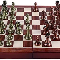 30CM Metal Chess Pieces Set with Folding Wooden Chess Board and Classic Handmade Standard Pieces Metal Chess Set for Kids Adult