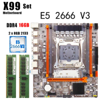 Ouio X99 Motherboard Combo Kit Set XEON E5 2666 V3 LGA 2011-3 CPU 2pcs X8GB =16GB 2133MHz DDR4 Memory