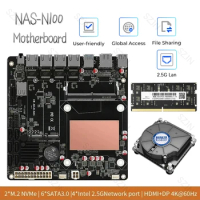 N100 NAS Motherboard Mini ITX DDR5 8G 4800Mhz 12th Gen Intel 4x I226-V 2.5G Router Mainboard 2*NVMe 6*SATA 3.0 PCIex1 Type-C