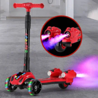 Folding Adjustable Kick Scooters for Kids, 3 Wheel Electric Light Spray, Children's Foot Scooters, High Quality