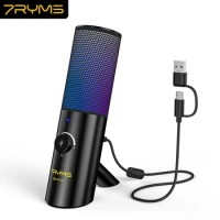 7Ryms Gaming USB Microphone Desktop Condenser Podcast Microfono Recording Streaming Microphones With Breathing Light SR-AT10