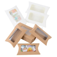 10/20 Pcs Kraft Paper Pillow Cookie Candy Box with Window for Wedding Birthday Gift Boxes Packaging Case Festival Party Supplies
