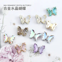 10PCS 3D Silver Gold Alloy Edge-wrapped Aurora AB Colorful Crystal Butterfly Nail Art Rhinestones Decorations Manicure Ornaments